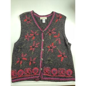 3 for $25-SIGRID OLSEN SPORT Winter Sweater Vest Black/Brown Size Large